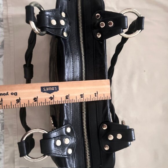 Charles David Handbag Purse Black Chevron Stitched Twisted Handles Read - Picture 8 of 11